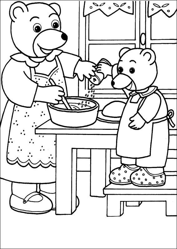 coloriage petit ours brun aide maman ours a cuisiner
